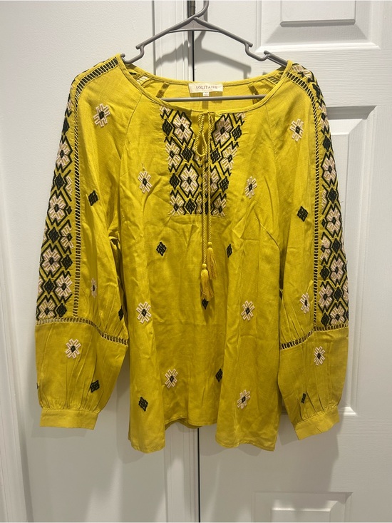 Solitaire Tops - Solitaire Mustard Yellow Embroidered Tunic Top